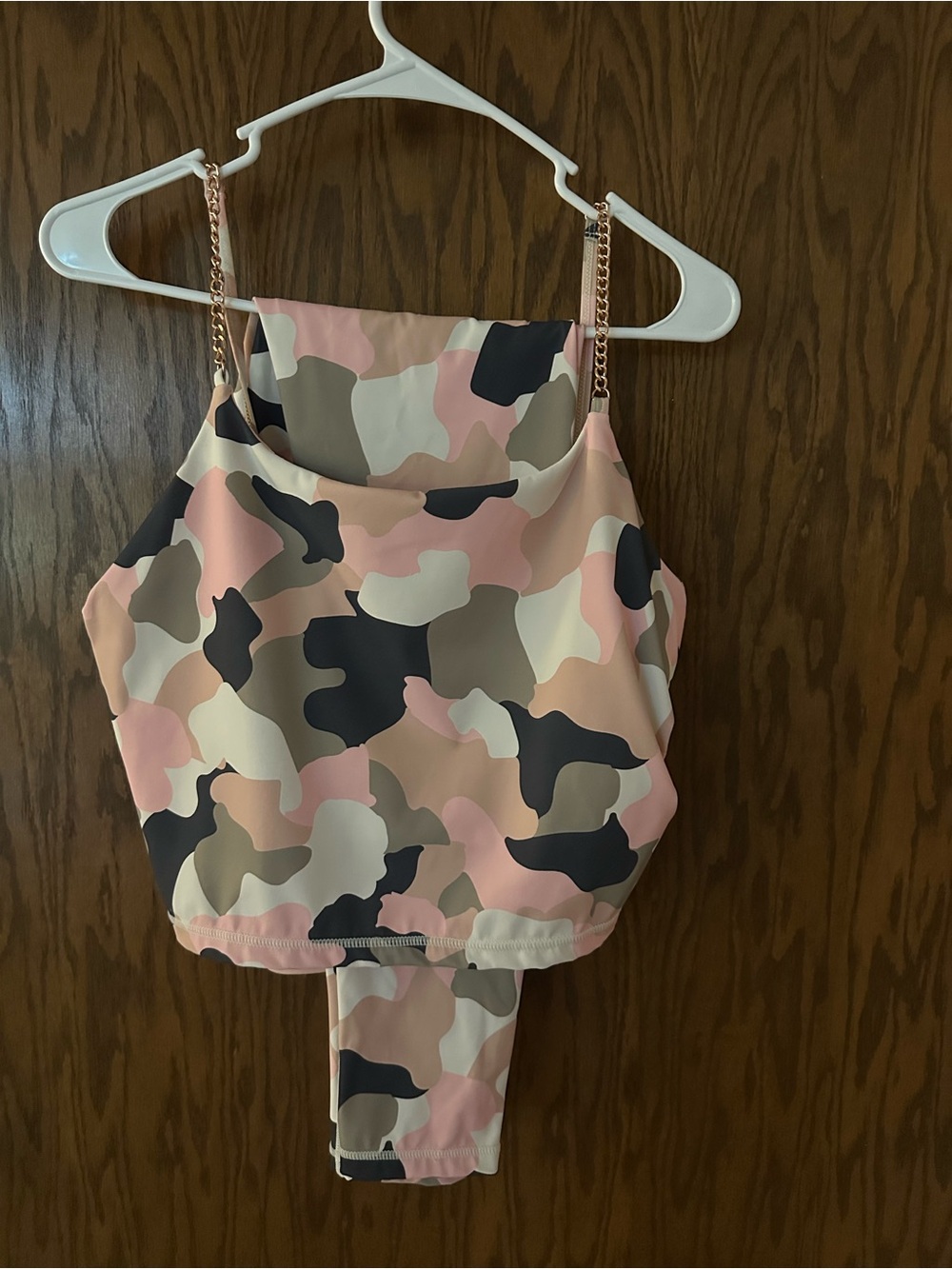 VENUS Pink, Beige & Black Camo Active Wear Set with Gold Chain Straps